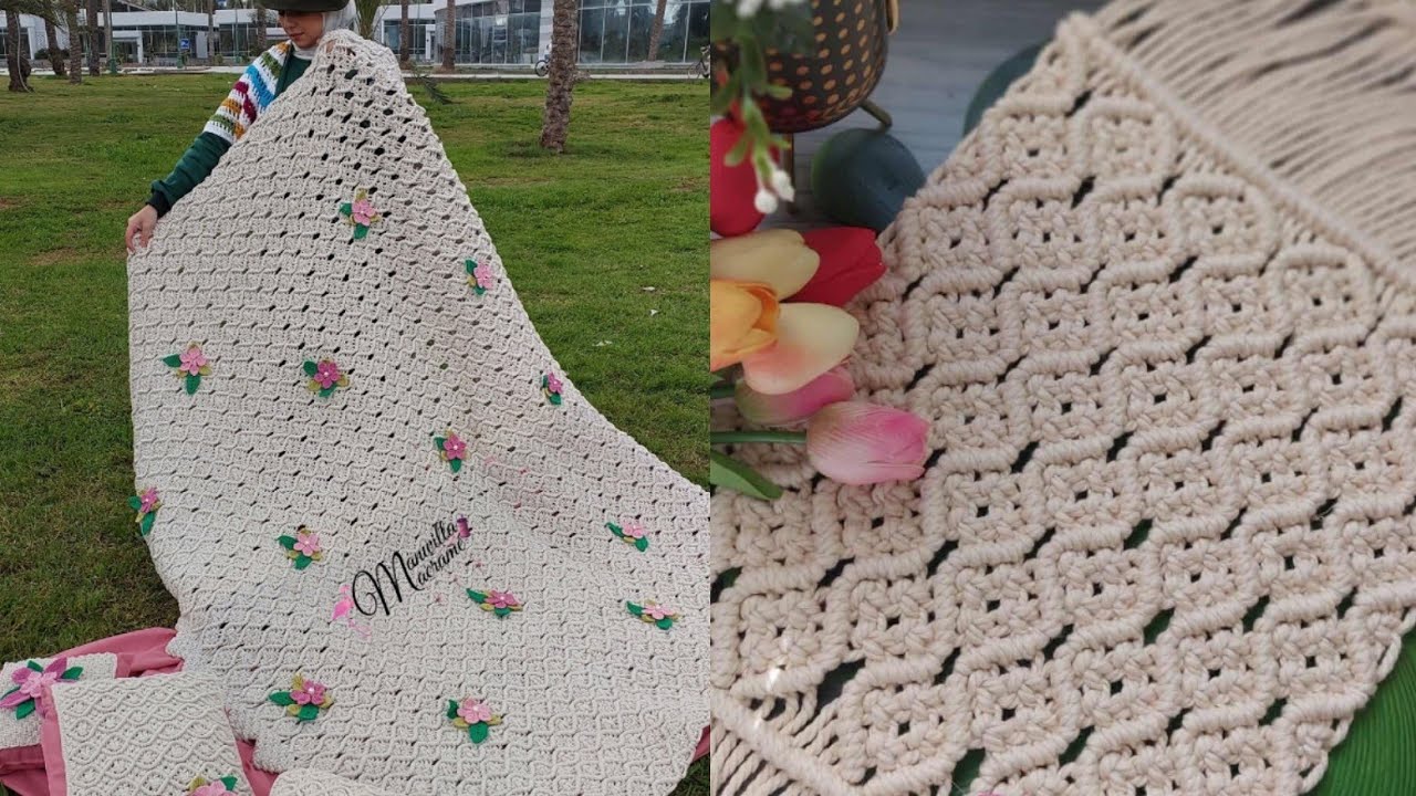 أسهل مفرش مكرميه  /منال المواردي/ manal.elmawardy/Macrame Table Runner 