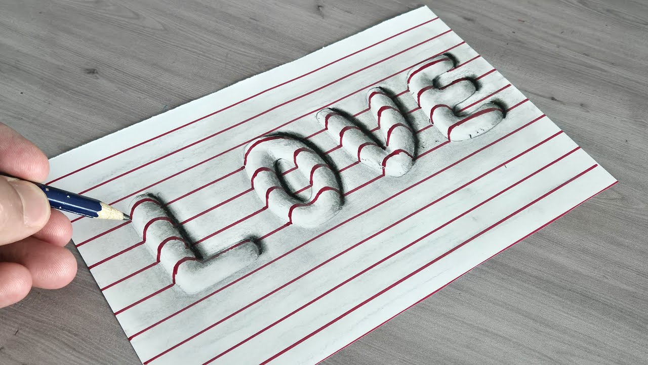 3d drawing love on paper for  valentine's day