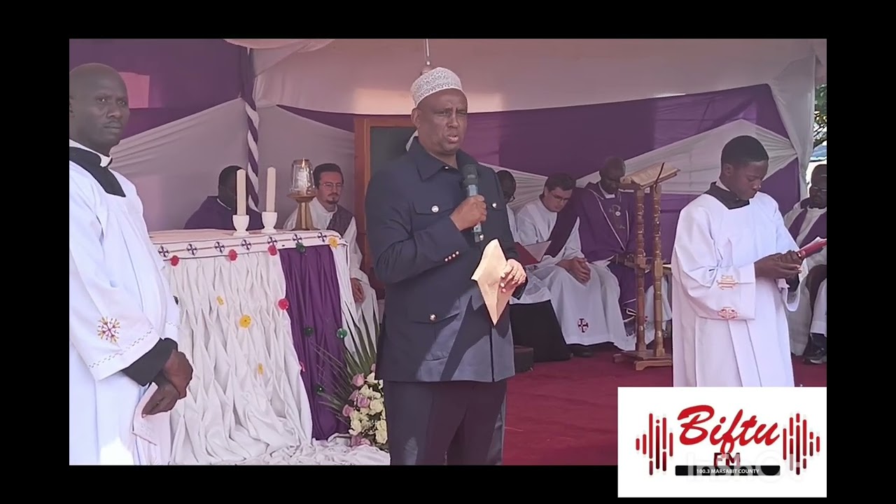 Marsabit Governor Mohamud Ali Mourning Fr. Ibrahim Racho at Marsabit Cathedral.
