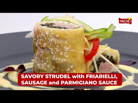 Savory Strudel with friarielli, sausage and Parmigiano sauce