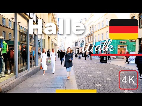 Halle Saale Germany Walking Tour 4K City Center Street Walk