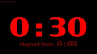 30 Second - Red Countdown Timer with Alarm, Time Markers and Elapsed Time. 1920 x 1080.