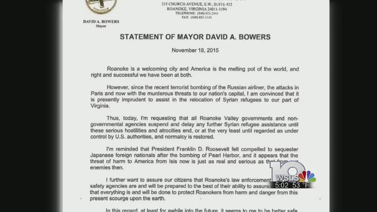 Roanoke mayor says he wants to put relocation of Syrian refugees on hold