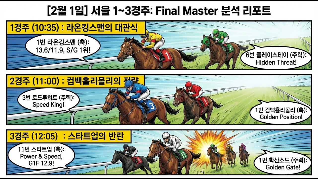 2026년02월1일 1~3경주) 경마예상❇️렛츠런파크🔥일요경마예측📊족집게데이터