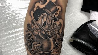 Scrooge McDuck Tattoo  Real Time and Time Lapse. Disney Cartoon Character. Anime black and grey
