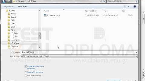 Save the document using the name test1 in IL-ates\LO_Writer folder on the desktop.