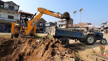 JCB Backhoe Loader Digging Field For Home Construction and Loading Mud in Tractor - JCB 3DX Video