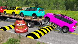 Flatbed Trailer Cars Transporatation with Truck - Pothole vs Car - BeamNG.Drive #8