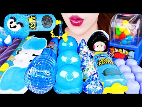 ASMR BLUE FOOD, EARTH JELLY, MARSHMALLOW, MIKE FLUTE CANDY, CANDY JELLY EATING SOUNDS MUKBANG 먹방 咀嚼音