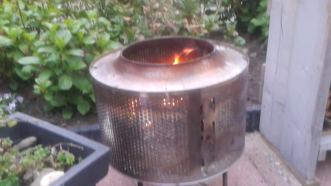 Wasmachine trommel als vuurkorf. YouTube