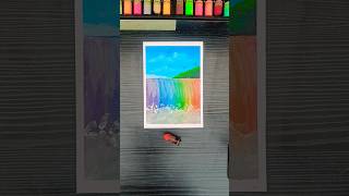 Rainbow Waterfall Drawing with Oil Pastels🌈| Easy Nature Scenery Tutorial