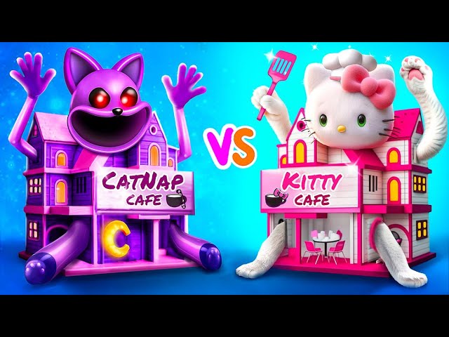 We Built Cute Cafe on Wheels in Pickup! CatNap vs Hello Kitty! class=