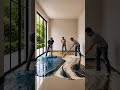 Luxury Ocean Marble Epoxy Floor Transformation | Deep Ocean Blue & Mirror Gold Finish#Shorts