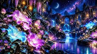 Enchanted Fantasy Waterfall 🌙✨ Magical Night Garden