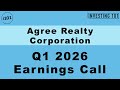 Agree Realty Corporation Q1 2026 Earnings Call | AFFO Beats As Record $660M Raised Via ATM Program.