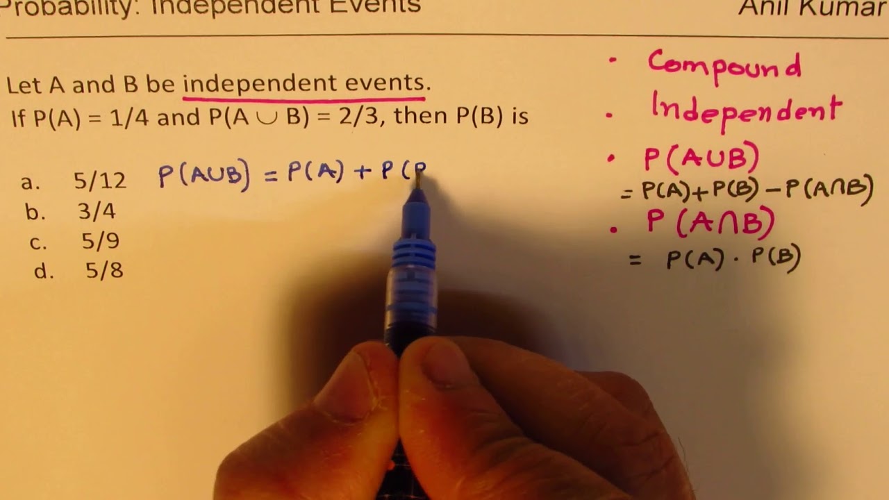 Important Probability Of B In Independent Events With Given P A And P Aub Youtube