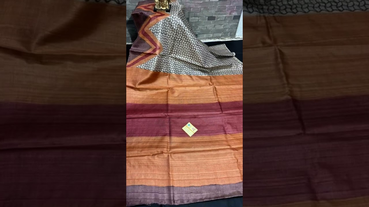 Desi  handloom tussar silk block printed saree with blouse Silk markedShip in 10-12 days after
