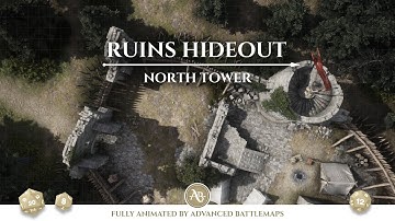 D&D | Pathfinder | Ruins Hideout - North Tower | Animated Battle Maps | Virtual Tabletop