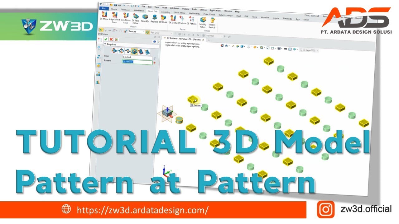 Tutorial 3D Model ZW3D - Menggunakan fitur pattern at pattern - YouTube