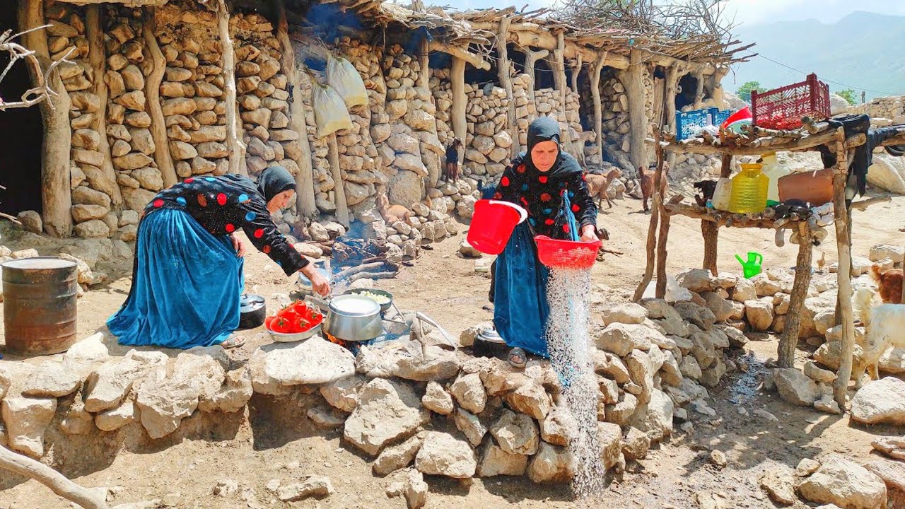 Cooking Delicious Eggplant with Tomatoes in the Traditional way in the Heart of the Mountain!