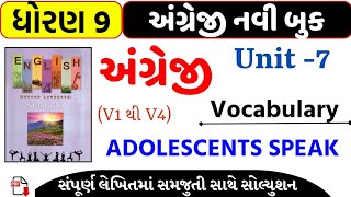 Std 9 english unit 7 swadhyay solution/vocabulary/adolescents speak/std 7 english swadhyay