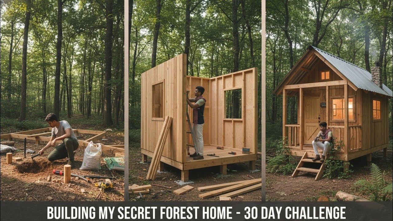 Building a house in the forest (ASMR) - This man built a mini house inside a tree trunk by himself