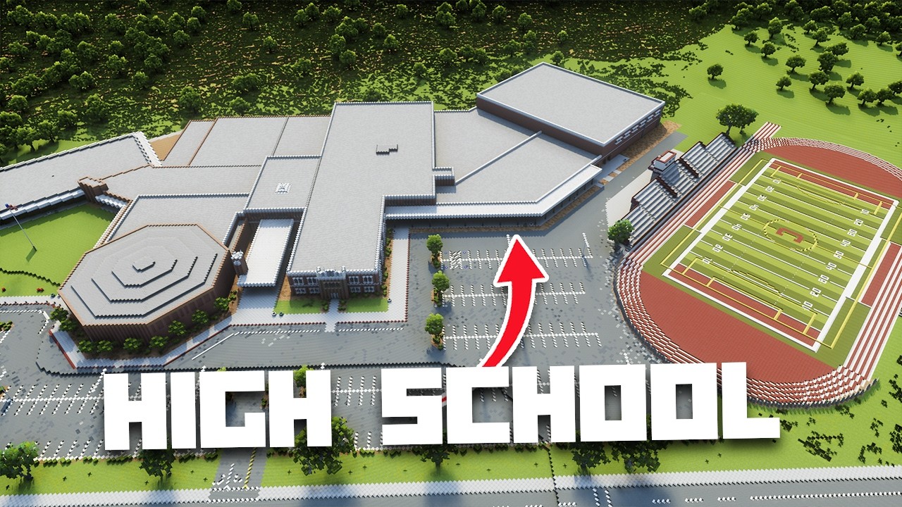 We built a HIGH SCHOOL in our Minecraft City.