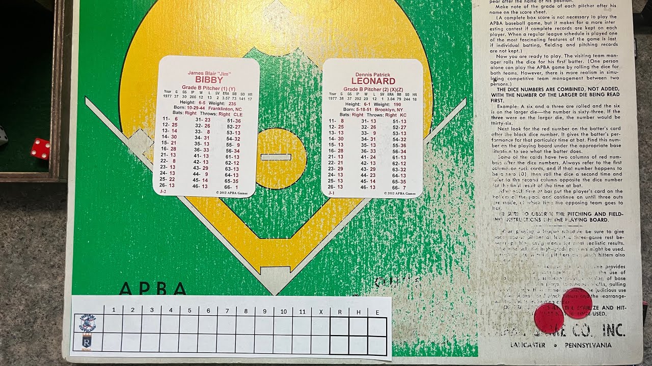 APBA Baseball 1977 replay Cleveland at Kansas City May 22nd 