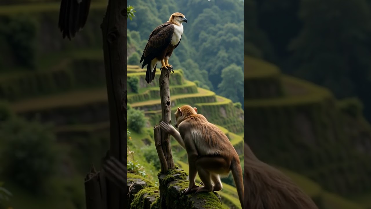Monkey vs Eagle: Tense Standoff in Abandoned Rice Terrace (UNBELIEVABLE Wildlife Moment)