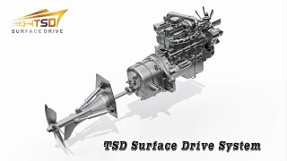Installation principle of inboard engine + light high speed gearbox + surface drive system