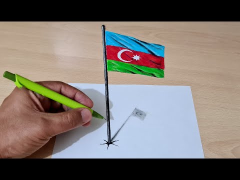 kolay 3d azerbaycan bayrağı çizimi 3 boyutlu çizimler