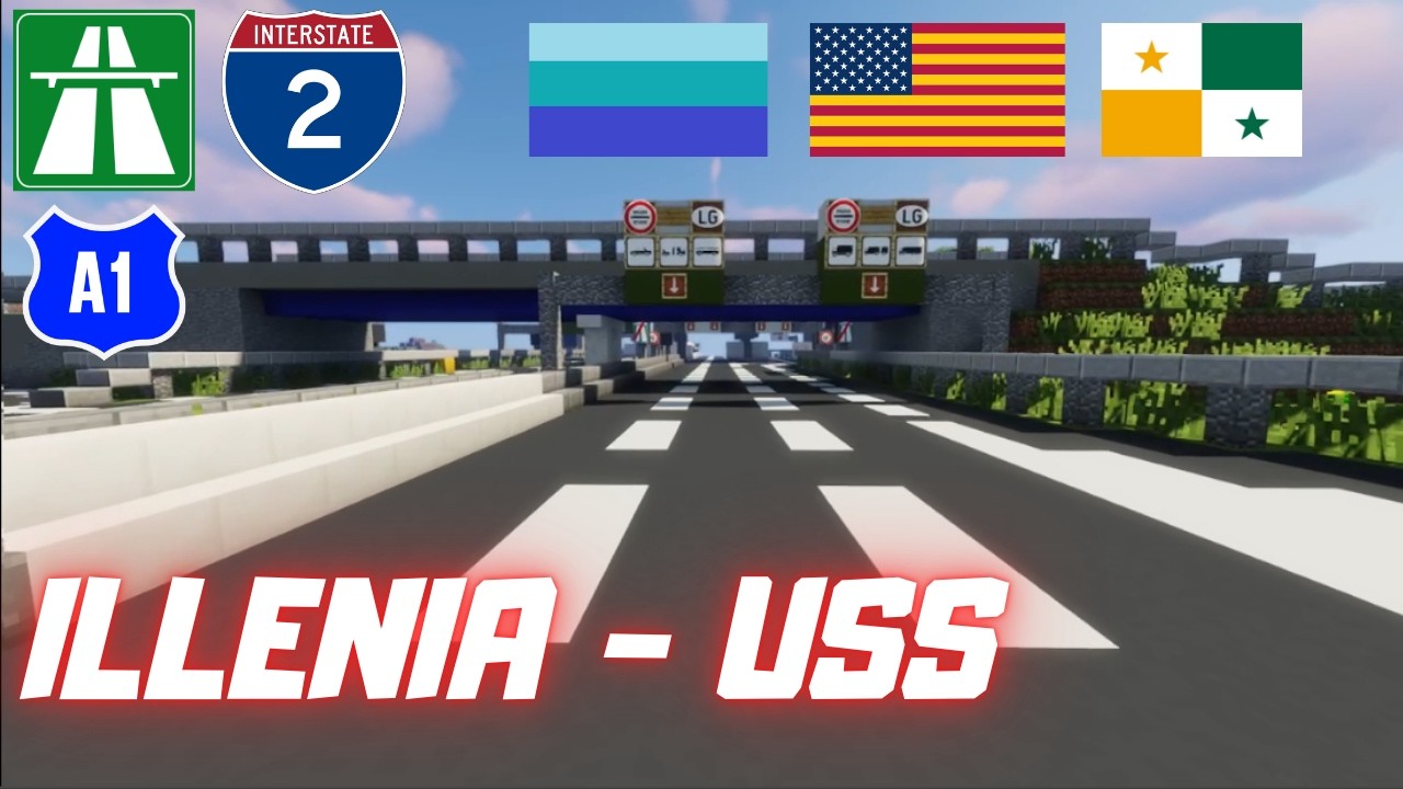 Minecraft Highway Ride: Driving from ILLENIA to USS trought LEGROVY (NEW ROADS)