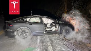 Insane Tesla Rollover Crash Caught On Camera