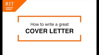 Graduate Student Workshop | How To Write A Cover Letter