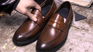 HANDMADE Penny Loafers Making Process.Korean shoemaker with 50 years of experience