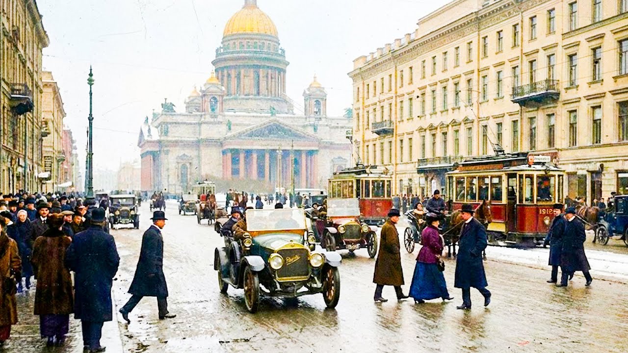 1912 Russia: St. Petersburg Colorized footage