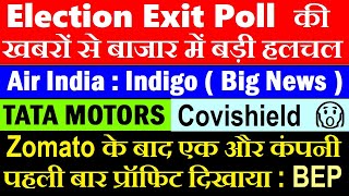 Election Exit Poll की खबरों से बाजार में बड़ी हलचल🔴 TATA MOTORS🔴 indigo🔴 airindia🔴Zomato🔴 PB Fintech