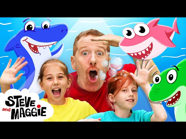 Baby Shark Finger Family Song for Kids with Steve and Maggie | Haunted House Go Away, Monsters! Song class=