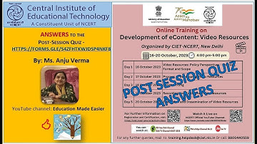 Online Training on Development of econtent: Video Resources | Quiz Answers | CIET-NCERT | Anju Verma