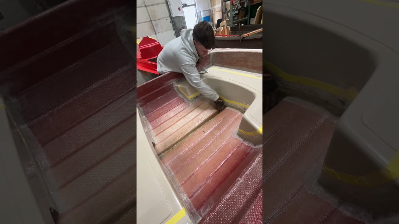 Fiberglass isn’t glamourous, but it’s what makes GHBW boats last for decades. 🔩🛠️🪚 #boatbuilding