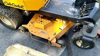 Easy way to change Cub Cadet ZeroTurn deck blades without removing the deck.