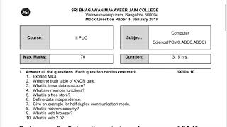 2nd Puc Computer Science mock question paper 2019|| computer science || Puc