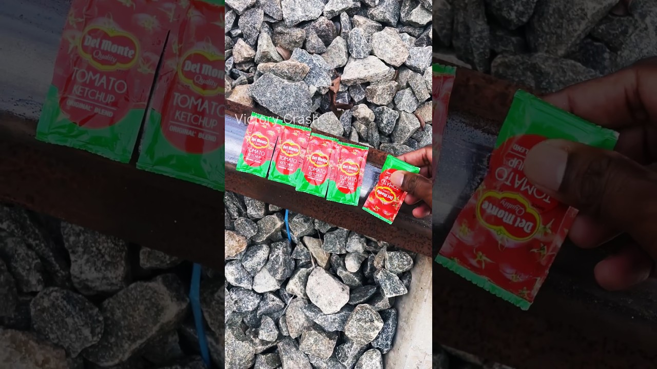 Train vs Tomato Sauce Pakect Crushing Experiment 😳🙈