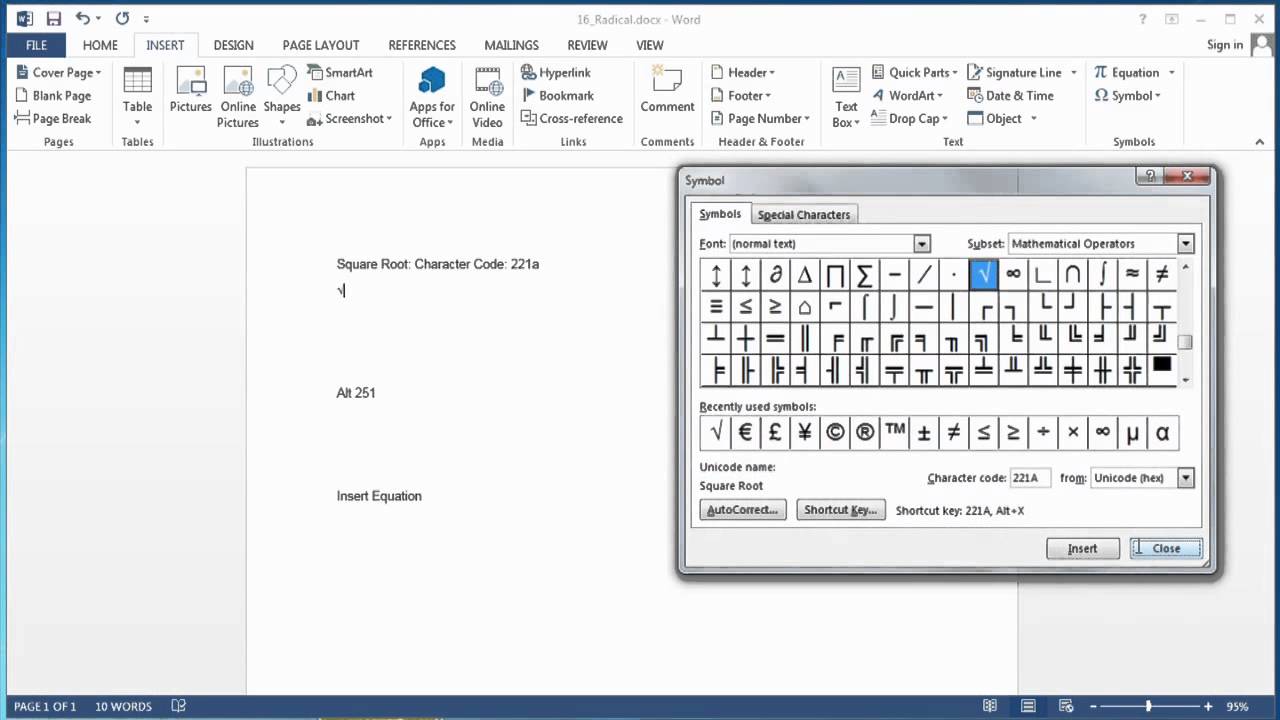 How to Put a Radical on Microsoft Word : Using Microsoft Word