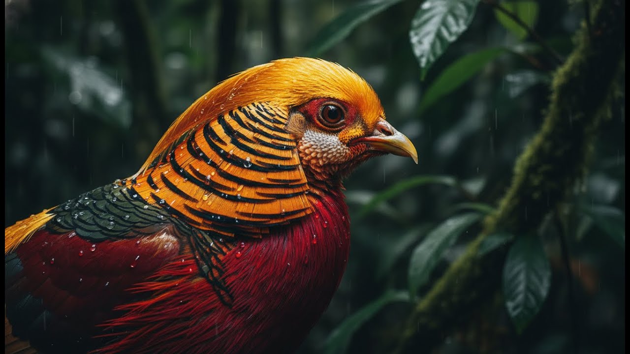 Majestic Golden Pheasant Rain: Deep Sleep & Anxiety Relief 2025 [4K Ultra HD Nature ASMR]