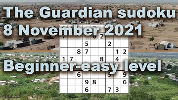 Sudoku solution – The Guardian sudoku 8 November 2021 Beginner easy level