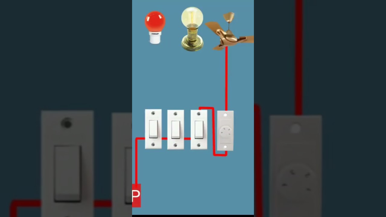 3 button 1 fan regulator aur bulb ki waring 