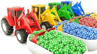 Colors for Children to Learn w Excavator Trucks and Soccer balls - Dump Trucks for Kids