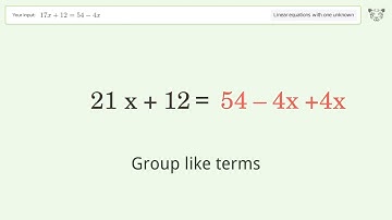 Linear equation with one unknown: Solve 17x+12=54-4x step-by-step solution
