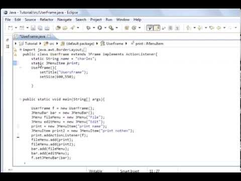 Java programming Lesson 65 GUI : Adding Menu bars, menus and menu items Part 2